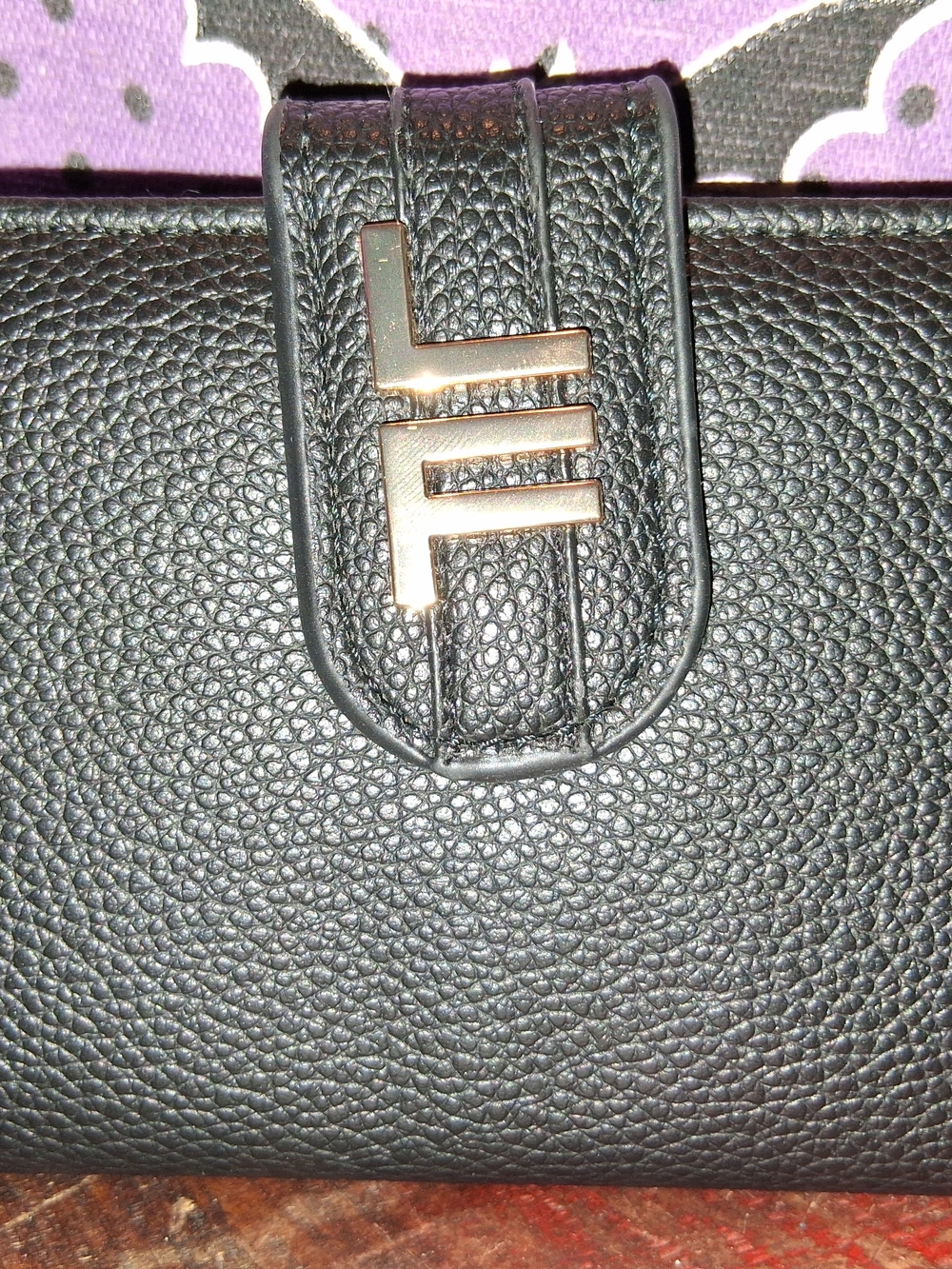London Fog Black Pebbled Wallet with Gold-Tone Logo Accent